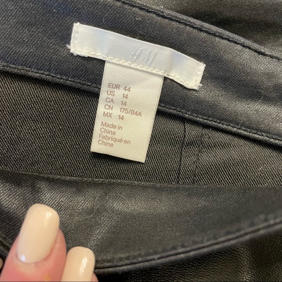 H&M black vegan leather and coated black pants, size 14. - Picture 3 of 10